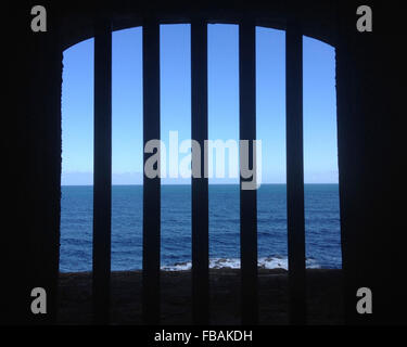 Barreaux d'une prison à San Cristobal fort dans le Vieux San Juan, Puerto Rico Banque D'Images