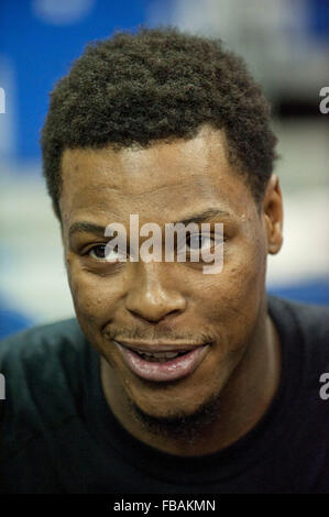 Londres, Royaume-Uni. 13 janvier, 2016. Toronto Raptors Guard Kyle Lowry [# 7] lors de la journée des médias avant les Jeux de Londres 2016 mondial de la NBA. Orlando Magic et les Toronto Raptors. Crédit : Stephen Bartholomew/Alamy Live News Banque D'Images