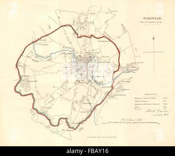 NORWICH quartier/ville plan. La LOI SUR LA RÉFORME. Catton. Le Norfolk. DAWSON, 1832 map Banque D'Images