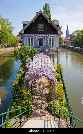 Canaux d'eau sur la Grande Ile island au centre de la ville de Strasbourg, Alsace, France Banque D'Images