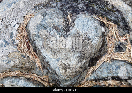 Coeur de pierre gravée dans une dalle de tombeau ; il symbolise différents effets comme l'amour, le flintiness, souvenir, hommage à l'art. Banque D'Images