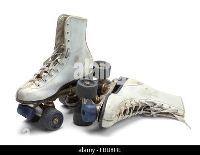 Deux patins usés isolé sur fond blanc. Banque D'Images