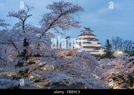 Château Tsurugajo et cerisiers,Japon,Fukushima Banque D'Images