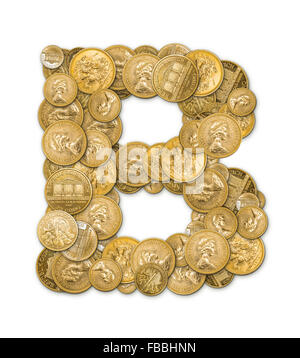 Lettre B fabriqués à partir de pièces d'or argent isolé sur fond blanc Banque D'Images