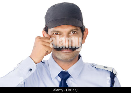 1 indien Security Guard Moustache Attitude montrant Banque D'Images