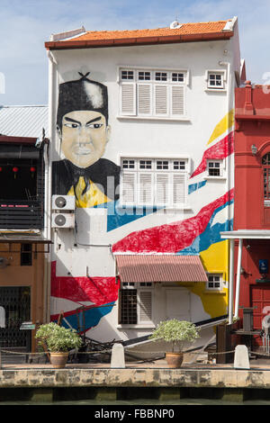 Les muraux colorés par la rivière Malacca. Banque D'Images