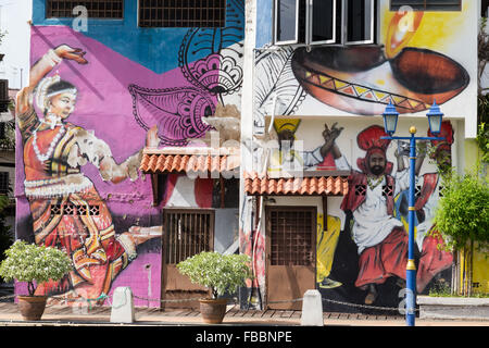 Les muraux colorés par la rivière Malacca. Banque D'Images