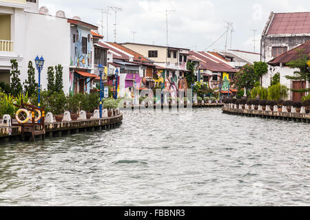 Les muraux colorés par la rivière Malacca. Banque D'Images