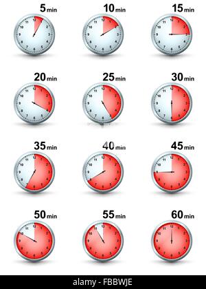 Vector Set d'icônes de l'horloge rouge. Intervalle de temps différentes icônes Illustration de Vecteur