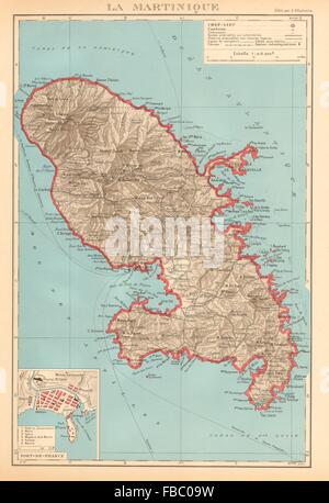 La Martinique. Fort-de-France plan. Antilles françaises Antilles carte 1938 Banque D'Images