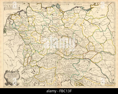 'La Germanie en ses moindres peuples suivant Ptolomée' par N. SANSON, carte 1651 Banque D'Images