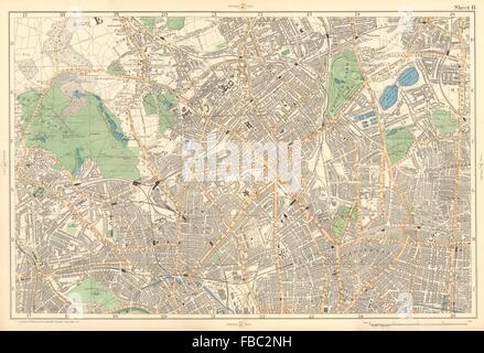 ISLINGTON Highgate HAMPSTEAD Camden Finsbury Park Primrose Hill. BACON 1903 map Banque D'Images