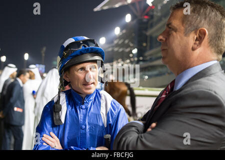 Dubaï, Émirats arabes unis. 14 Jan, 2016. Richard Mullen rides Tiz maintenant Tiz puis de gagner la course d'ouverture de la deuxième réunion de la Dubai World Cup Carnival à Meydan Crédit : Tom Morgan/Alamy Live News Banque D'Images