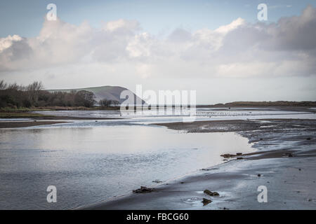 Newport Pembrokeshire dans l'estuaire, Vue du pont de fer, vers la mer. Banque D'Images