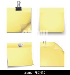 Sticky Notes vierge jaune avec les fournitures de bureau Illustration de Vecteur
