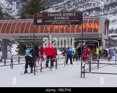 Bulle Orange Express, Canyons Village superficie de base, Park City Mountain Resort, Utah. Banque D'Images