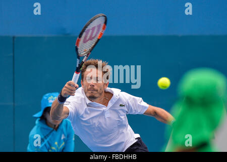 Sydney, Australie. 15 janvier, 2016. Nicolas Mahut (FRA) en action contre Victor Troicki (SRB) lors de leur match de mens le jour 6 à l'Apia Sydney International. Credit : Action Plus Sport Images/Alamy Live News Banque D'Images