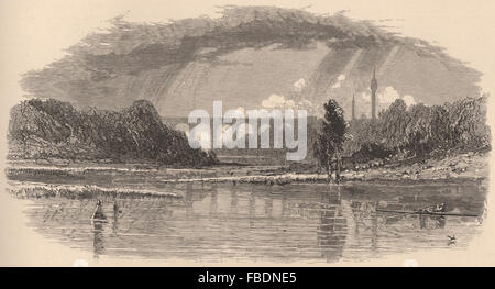 NEW YORK CITY : Harlem River, High Bridge. L'aviron, antique print 1874 Banque D'Images