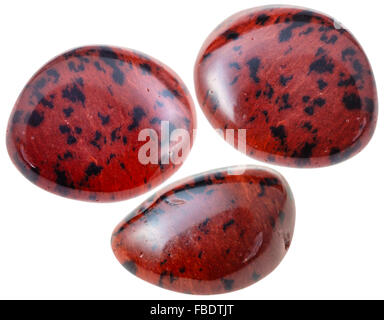 Minéral naturel - trois pierres précieuses pierres obsidienne acajou isolé sur fond blanc close up Banque D'Images