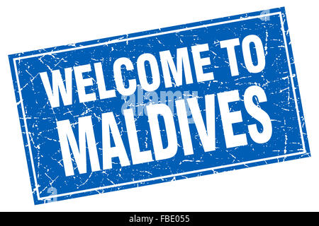 Maldives blue square grunge Bienvenue sur stamp Banque D'Images