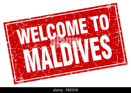 Maldives place rouge grunge Bienvenue sur stamp Banque D'Images