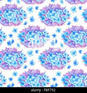 Peint à la main bleu et violet boho illustration sur fond blanc Banque D'Images