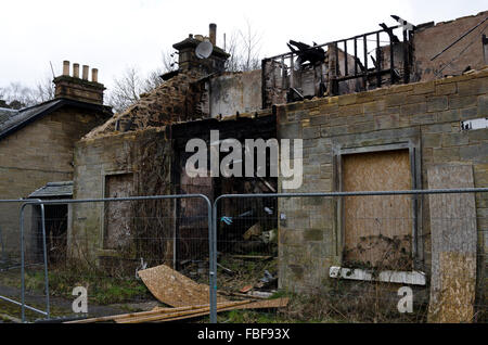 Chalet incendié de Midlothian, Ecosse. Banque D'Images