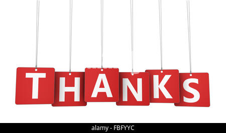 Merci de signer et de lettres sur papier rouge pendu tags marketing et clients merci de donner concept 3d illustration. Banque D'Images