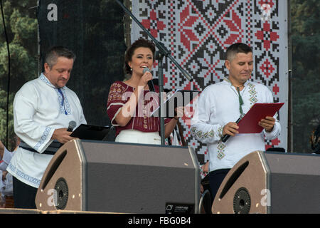 Le discours officiel, la célébration du Jour de l'indépendance, l'étape de la Piata Marii Adunari Nationale, Chisinau Banque D'Images