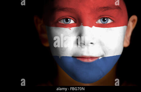 Portrait d'un enfant avec un drapeau des Pays-Bas, peint Banque D'Images