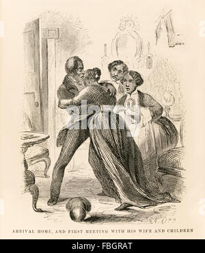 'Arrivée à la maison, et la première rencontre avec sa femme et ses enfants'' dans '12 ans un esclave ou Solomon Northup, un citoyen de New York' publié en 1853. Le livre raconte l'expérience de l'auteur comme un Afro-américain né à New York d'être kidnappé et vendu comme esclave et forcés de travailler 12 ans sur une plantation de coton en Louisiane. Il avait réussi à obtenir à terme par l'entremise d'une famille d'un séjour dans la plantation et a retrouvé sa liberté. Il a poursuivi en est devenu actif dans le mouvement abolitionniste. Voir la description pour plus d'informations. Banque D'Images