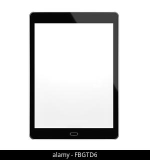 Ordinateur tablette réaliste avec écran blanc isolé sur fond blanc. Image générée par ordinateur. 3D Render. Banque D'Images