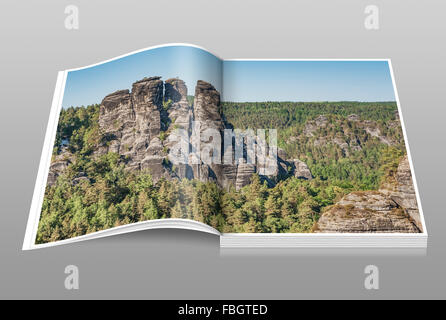 Vue de la soi-disant Goose Rocks (Gansfelsen), municipalité de Lohmen, la Suisse Saxonne, près de Dresde, Saxe, Allemagne, Europe Banque D'Images