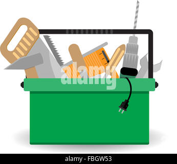 Avec boîte à outils de l'instrument. Boîte de réparation, les travaux de construction, de matériel et de tournevis, menuiserie service. Vector art abstract rare Banque D'Images