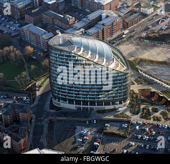 Vue aérienne d'un Angel Square, Manchester, UK Banque D'Images