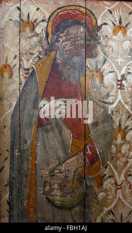 Saint peint sur l'écran de la Rood, Saint Philippe tenant un pain, très dépeint par des iconoclastes, église St Michael's, Irstead, Norfolk Banque D'Images