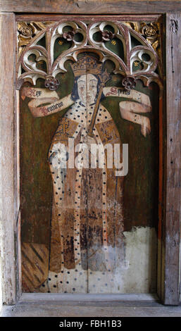 Saints peint sur le jubé. Le roi Henry 6ème. Barton Turf Église, Norfolk Banque D'Images