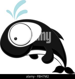 Mignon et funny cartoon killer whale avec d'énormes yeux. Illustration de Vecteur