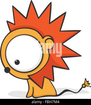Mignon et funny cartoon lion avec des yeux énormes. Illustration de Vecteur