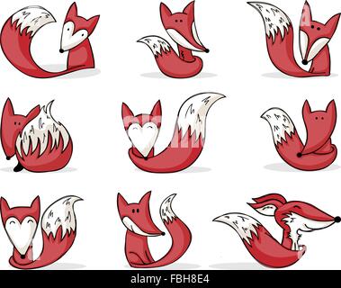 Neuf mignon renard dessin animé dessiné à la main Illustration de Vecteur