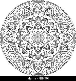 Mandala handdrawn détaillé, parfait pour la coloration Illustration de Vecteur