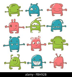 Collection de 12 monstres doodle mignon Illustration de Vecteur