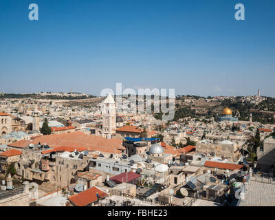 Vue sur le vieux Jérusalem du haut de la Tour de David Banque D'Images