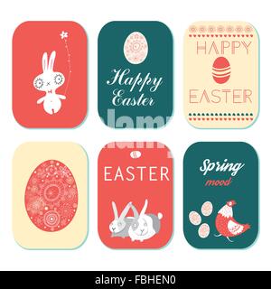 Des cartes de vœux ensemble de 6 pièces d'une joyeuse Pâques Illustration de Vecteur