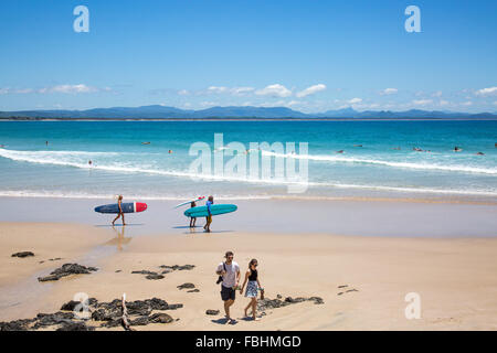 Plage de Wategos Byron Bay, New South Wales, Australie. Une plage populaire pour les surfeurs et le surf. Banque D'Images