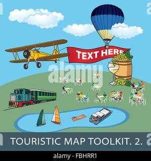 N° de boîte à outils 2 pour carte touristique avec différents objets et éléments Illustration de Vecteur