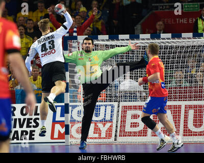 Wroclaw, Pologne. 16 janvier, 2016. Championnats d'Europe de handball masculin en EHF, EURO 2016 groupe C match Espagne - Allemagne 32:29. Le gardien Arpad Sterbik en action Crédit : Piotr Dziurman/Alamy Live News Banque D'Images