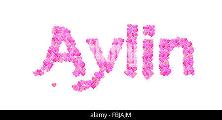Nom défini avec des cœurs lettrage décoratif type design Banque D'Images