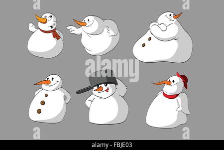 Ensemble de neige cute cartoon hommes. Illustration de Vecteur