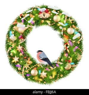 Couronne de Noël vert avec décorations. EPS 10 Illustration de Vecteur